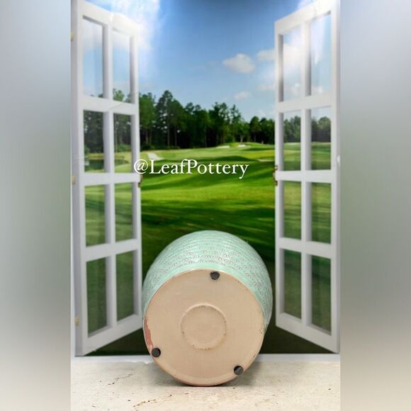 Atasi Aqua/Pink Ceramic Planter Pot with Saucer Attached - Picture 8 of 9